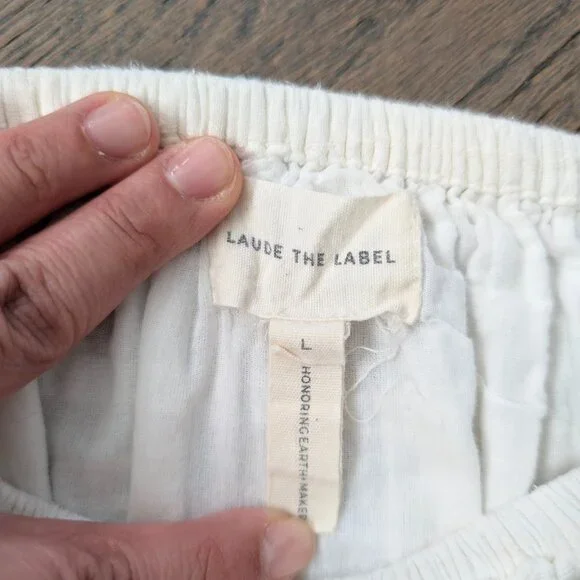 LAUDE the Label White Organic Cotton Gauze Square Neck Puff Sleeve Crop Top - L - Picture 4 of 4